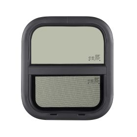 Vertical RV Window, 14" W x 16" H Tinted Sliding RV Window with Net Screen & Trim Ring, Fit 15/16" - 1 3/4" Thickness Wall